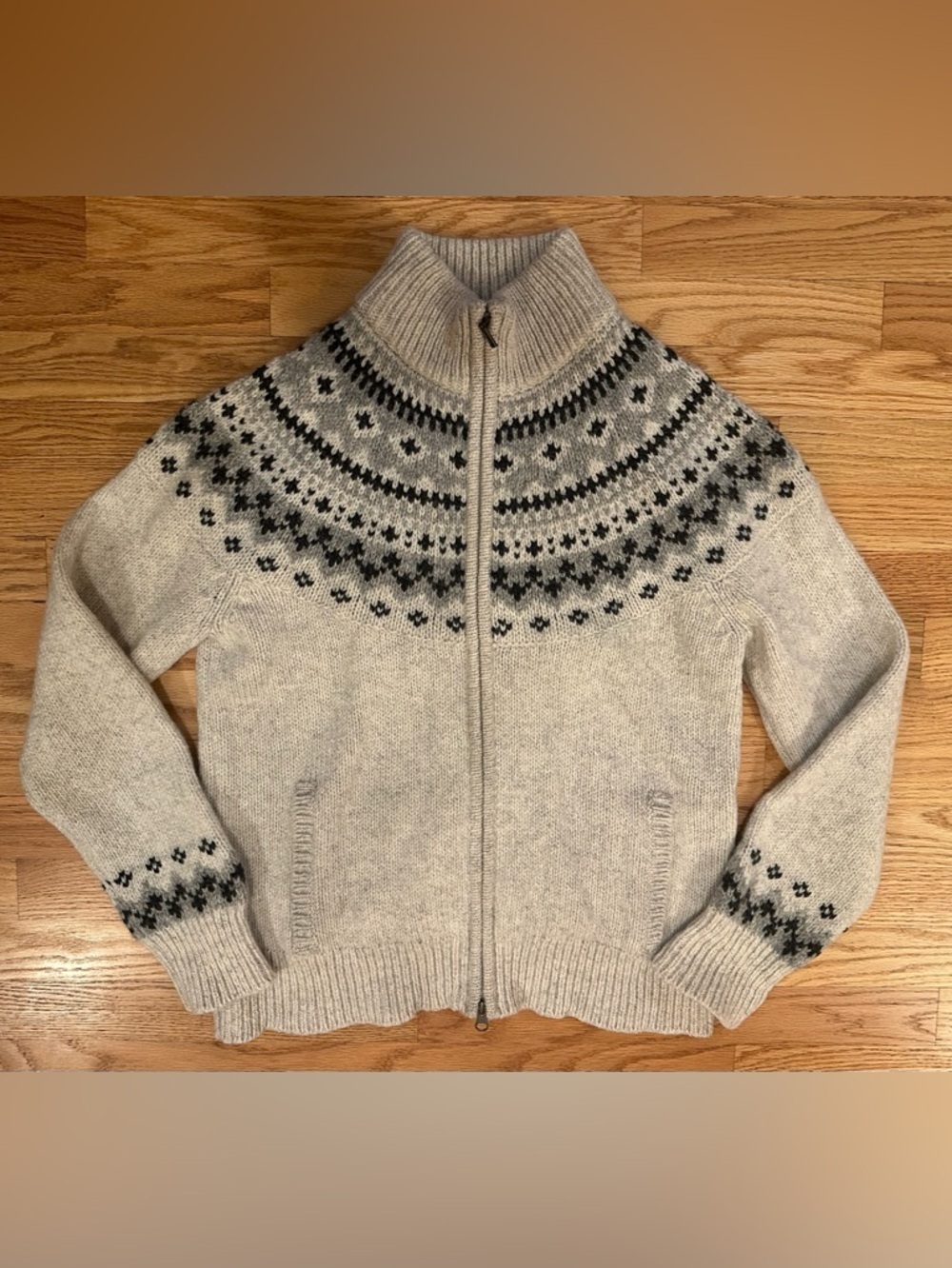 L.L.Bean 100% Lambswool Sweater Women’s Large Nordic Fair Isle Full Zip Jacket - Picture 1 of 11